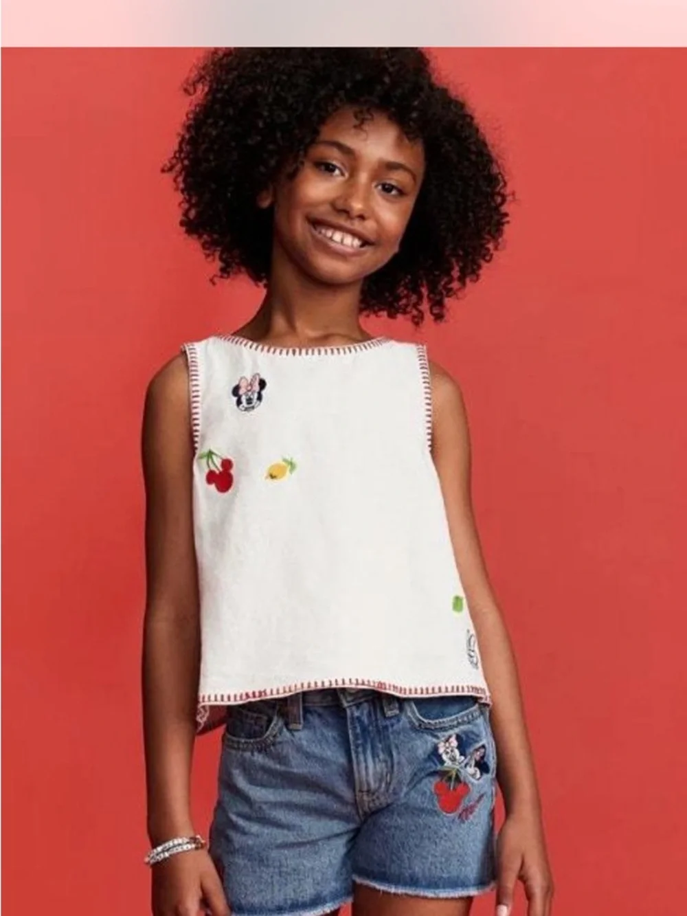 ISO Old Navy White Tank Top with Cherry & Minnie Patches